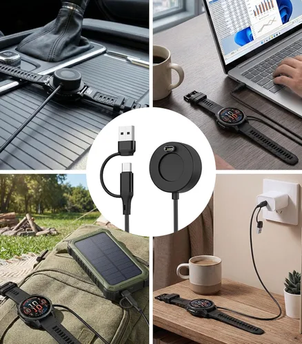 Vista 7 de 2 en 1 para cargador de reloj Garmin, estación de carga con cable de carga USB-C de 3.3 pies para Garmin Fenix 8/7/7X/6/5; Vivoactive 6/5/4; Venu