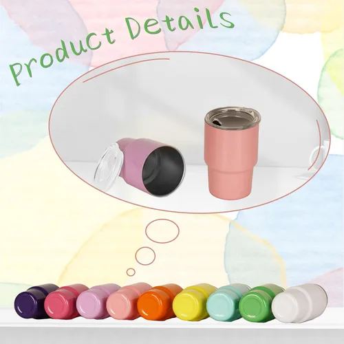 Vista 4 de Vaso de chupito de 3 onzas con popote y tapa, de acero inoxidable de colores, vasos de sublimación de doble pared con aislamiento al vacío, juego