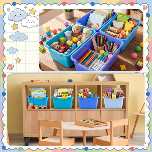 Vista 4 de Dandat 16 cubos para libros de plástico para aula, serie azul