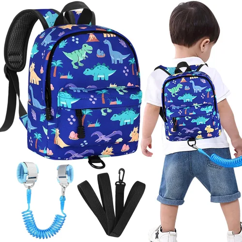 Vista 25 de Accmor Arnés de mochila de dinosaurio para bebés con correa para niños pequeños con eslabón de muñeca antipérdida, bonita bolsa de guardería