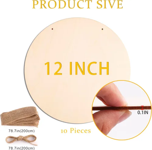 Vista 2 de 10 piezas de 12 pulgadas de círculos de madera para manualidades, rondas de madera sin terminar, proyectos de madera DIY, grabado en madera