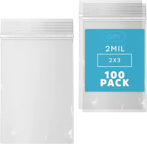 GPI Bolsas de Polietileno ZIP Recerrable de Plástico Transparente, Caja de 100, 2 mil de Grosor, 2 Pulgadas x 3 Pulgadas, Para Viajes,
