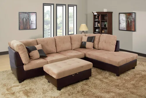 Beverly Fine Furniture Andes - Juego de sofá de microfibra con piel sintética con otomana, color beige
