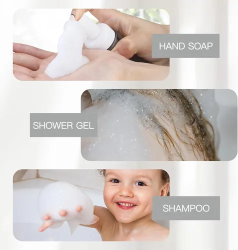 Vista 4 de Botella de espuma de 2 oz (3 piezas) con cepillo, dispensador de bomba de espuma vacía para jabón de manos, limpiador de pestañas, champú para Negro
