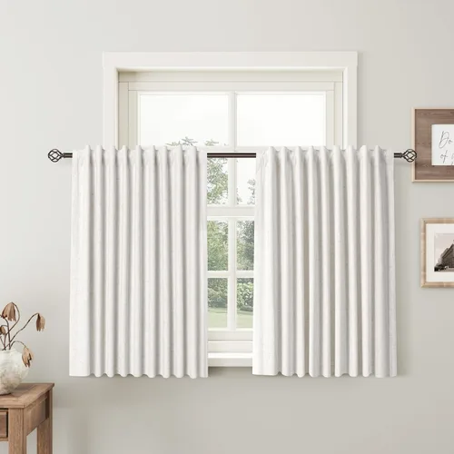 Vista 26 de Beige White 100% Blackout Curtains 84 Inch Length for Bedroom Back Tab Thick Heavy Black Out Linen Drapes Farmhouse Rustic Living Room Thermal