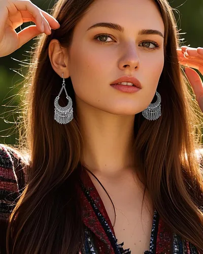 Vista 5 de Aretes de araña bohemios de plata, aretes colgantes vintage con diseño étnico, aretes de borla plateada de varias capas para mujer