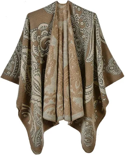 Vista 146 de Urban CoCo Poncho de colores para mujer, chal con frente abierto, color en bloques