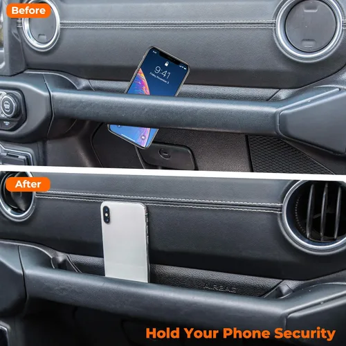 Vista 5 de Savadicar - Bandeja organizadora de almacenamiento para agarradera de puerta de pasajeros GrabTray, para Jeep Wrangler JL JLU y Jeep Gladiator JT