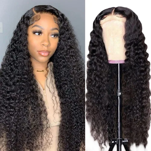 Vista 44 de bangjazz 13x4 Pelucas de encaje frontal de onda profunda de pelo humano 180% de densidad, pelucas de encaje frontal rizadas de pelo humano