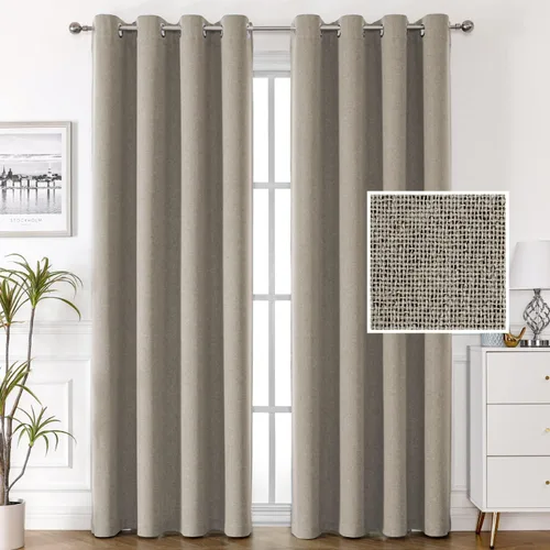 Vista 10 de H.VERSAILTEX Cortinas de lino 100% opacas, cortinas térmicas para sala de estar y dormitorio, cortinas de arpillera texturizada con lino de doble