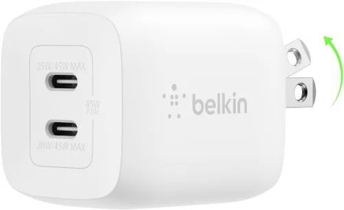 Vista 10 de Belkin Bloque de cargador USB C dual de 45 W, PD3.0 con GaN - Carga súper rápida - Samsung Galaxy S25, Apple iPhone 17, Air, Pro, Pro Max, iPad