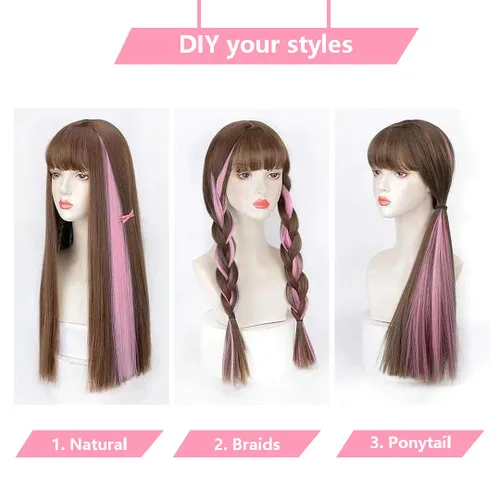 Vista 2 de Extensiones de cabello de colores con clip, rosa claro, 10 piezas de 22 pulgadas, para mujeres, sintéticos