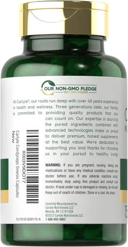 Vista 3 de Carlyle Cordyceps Cápsulas de hongos 150 unidades Extracto de hongos cepa CS-4 Sin OMG y sin gluten