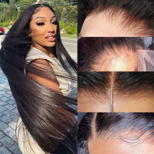 Vista 11 de Derun Pelucas de cabello humano con cierre de encaje HD real de 5 x 5, densidad del 180 %, encaje frontal suizo invisible ondulado, prearrancado