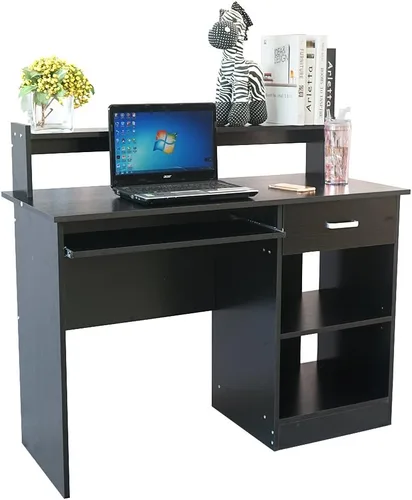 Vista 8 de Escritorio de oficina en casa - Escritorio para computadora con bandeja para teclado - Mesa de estudio y escritorio con almacenamiento - Escritorio