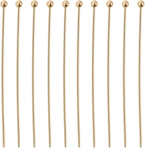 BENECREAT 100 pines de bola chapados en oro real de 18 quilates, calibre 22, para hacer joyas de bricolaje, 1.4 pulgadas de largo