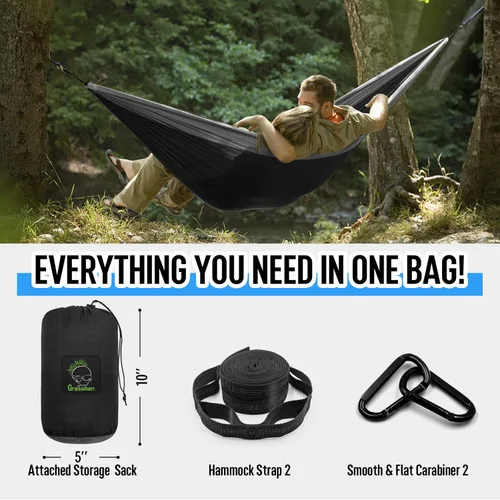 Vista 4 de Grassman Hamaca de camping doble y individual hamaca portátil con correas de árbol, hamacas de paracaídas de nailon ligero, accesorios