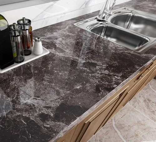 Vista 10 de Livelynine Papel Tapiz de Mármol Oscuro para Cubiertas de Encimeras Despegar y Pegar Encimeras para Cocina Papel de Contacto de Mármol Impermeable