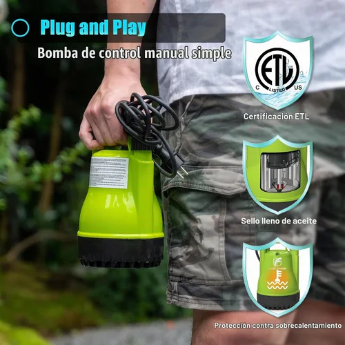 Vista 3 de FLUENTPOWER Bomba de Barril de Lluvia de 1/2HP, Bomba de Agua Sumergible de 1050GPH con Interruptor de Flotador y Cable de 26 pies, Drenaje de Agua