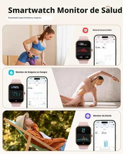 Vista 3 de Smart Watches for Women, 1.85" Alexa Smart Watch for Android Phones/iPhones Blush Pink-Pink