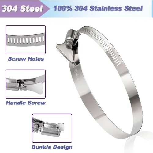 Vista 4 de Abrazadera de manguera de 3 pulgadas, paquete de 6 abrazaderas de manguera ajustables de 2 1/2-3 1/2 pulgadas de diámetro de acero inoxidable 304