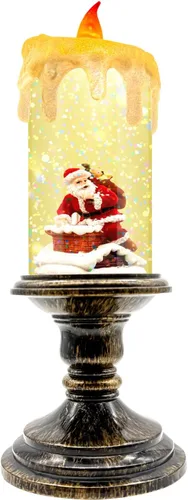 Vista 12 de Linterna de vela de globo de nieve de Navidad con temporizador, agua giratoria con purpurina, vela LED sin llama, funciona con pilas (3 x AA)