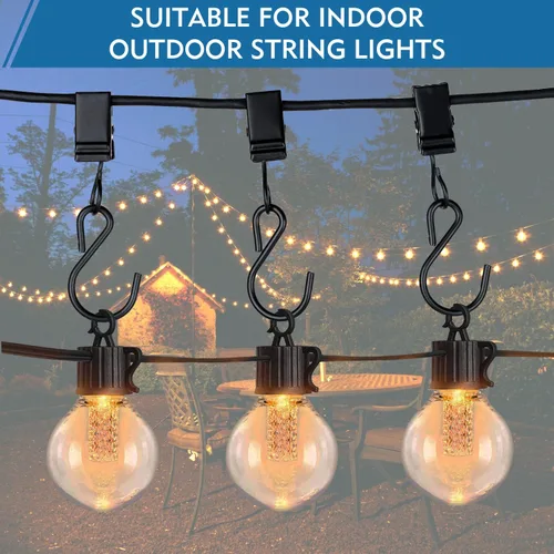 Vista 3 de Clips para Luces de Navidad Ganchos Colgantes - Paquete de 50 Clips para Luces de Cadena para Exteriores - Gancho de Metal Resistente para Luces