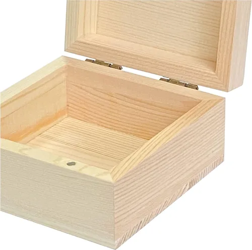 Vista 5 de Cregugua Paquete de 6 cajas de madera sin terminar para manualidades, caja cuadrada de madera con tapa magnética con bisagras