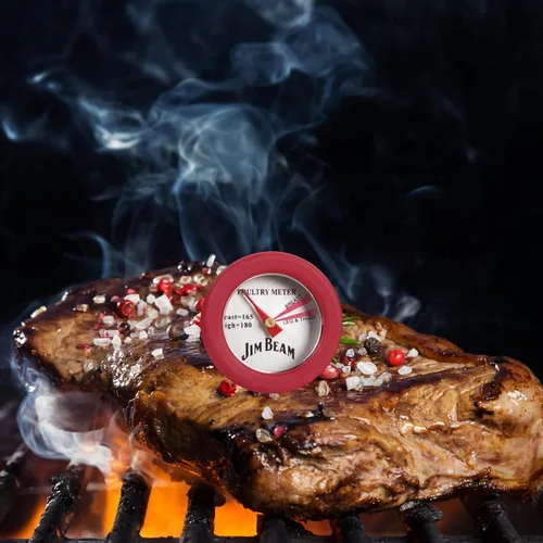 Vista 6 de Jim Beam, Paquete de 4 carnes de aves de corral, alimentos de lectura instantánea, esfera de acero inoxidable, herramientas para barbacoa