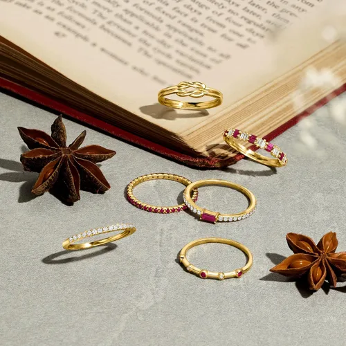 Vista 4 de RS Pure by Ross-Simons Anillo de oro amarillo de 14 quilates con detalles de diamantes y piedras preciosas