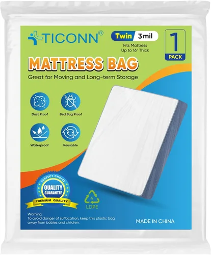 Vista 14 de TICONN Paquete de 2 bolsas de colchón de plástico para almacenamiento en mudanzas, funda protectora de colchón impermeable, suministros de mudanza