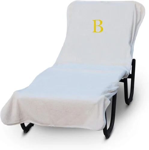 Vista 72 de Funda de lujo para tumbona de piscina con monograma de Hotel y Spa, bordado con letras en bloque - Extra absorbente 100% algodón turco - Rizo suave