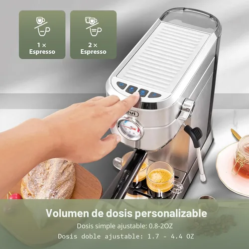 Vista 6 de Gevi Cafeteras comerciales de café expreso, cafetera profesional de 20 barras con espumador de leche, máquinas de café expresso de acero inoxidable