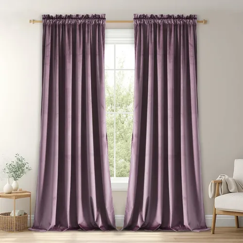 Vista 127 de JIUZHEN Cortinas de terciopelo rosa de 108 pulgadas para sala de estar, cortinas opacas extralargas para dormitorio, bolsillo para barra, protección