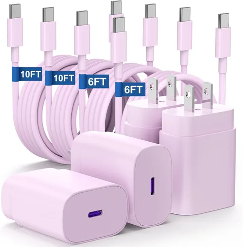 Vista 11 de Essri Cargador tipo C de carga rápida para Samsung Galaxy S25 S24 S23 S22 Note 20, paquete de 4 bloques de carga rápida súper USB C de 25 W con 2