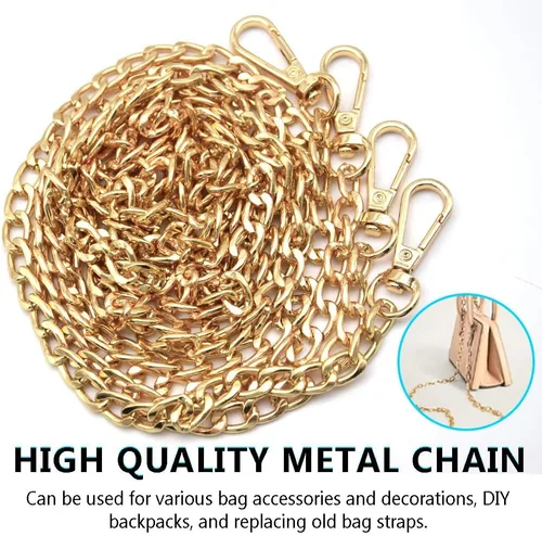 Vista 5 de 2 correas de cadena plana de metal de 47 pulgadas, correa de cadena extraíble para bolso de mano, accesorios con hebillas
