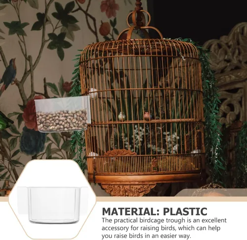 Vista 4 de Comedero de alimentos para jaula de pájaros, 2 piezas: tazas de agua de semicírculo grueso transparente – Caja de recipiente de platos pequeños