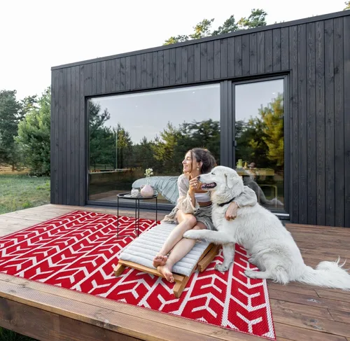 Vista 9 de Alfombra para exteriores, impermeable, sin arrugas, reversible, ligera, enrollada, de plástico reciclado, resistente a la intemperie, a las manchas