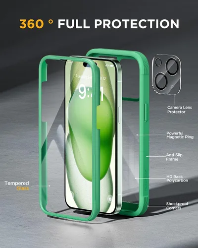 Vista 1358 de Miracase - Funda para iPhone SE de 3ª/2ª generación 2022 2020 de cuerpo completo con protector de pantalla de vidrio integrado, resistente Negro