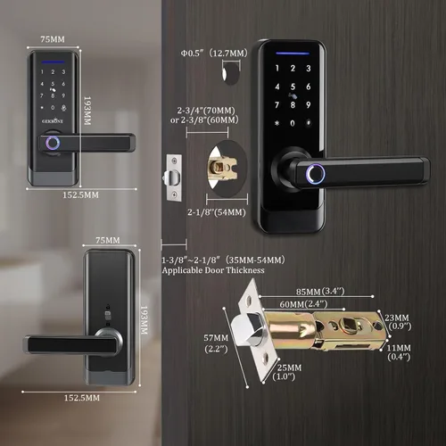 Vista 8 de Cerradura de puerta delantera inteligente con manija de palanca, teclado de entrada sin llave, cerrojo de huellas dactilares, control de aplicación