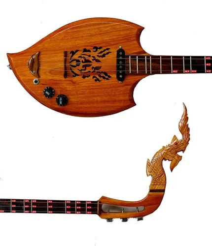 Vista 7 de Isarn Phin Acústica Eléctrica 3 Cuerdas, Instrumento Musical Tailandés Lao Guitarra, Pin60 Musical Tailandés Tradicional