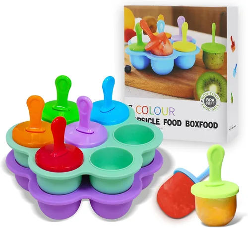 Vista 8 de Moldes de silicona para paletas de 14 cavidades, 2 moldes para paletas de hielo con palos de colores para morder huevos, moldes de helado