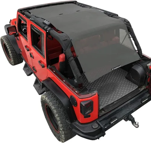 Vista 16 de Shadeidea - Parasol para vehículo Jeep Wrangler JK (2007-2018) de 2 puertas, delantero y trasero, pantalla de malla color negro, cubierta