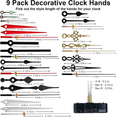 Vista 3 de EMOON Kit de repuesto de mecanismo de reloj de 6 piezas con 9 manecillas de reloj, kit de motor de reloj de barrido silencioso, funciona
