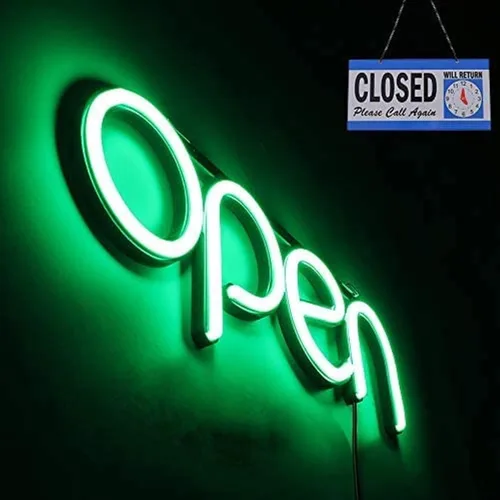 Vista 14 de Letreros LED para negocios, texto en inglés «open» (abierto), 16 x 6 pulgadas, pantalla brillante de neón para interiores, con modos intermitentes