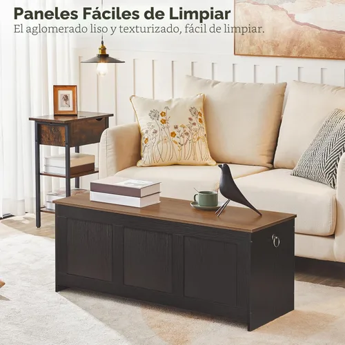 Vista 5 de HOOBRO Banco de almacenamiento, baúl de almacenamiento de madera retro de 39.3 pulgadas, baúl de almacenamiento de madera, baúl de juguetes con tapa