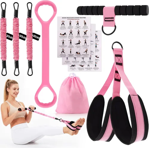 Banda de resistencia de pedal multifunción con mango-figura 8 bandas de resistencia, bandas ajustables de 3 tubos para ABS, núcleo, cintura, brazo