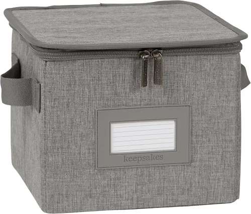 Vista 43 de Covermates Keepsakes - Caja de almacenamiento de platos, apilable, asas reforzadas, almacenamiento de porcelana, beige jaspeado