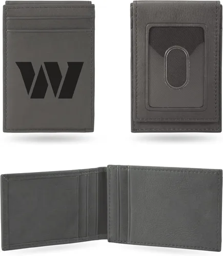 Vista 33 de Rico Industries - Cartera de bolsillo frontal con grabado láser NFL de fútbol, gris, compacta/cómoda/delgada