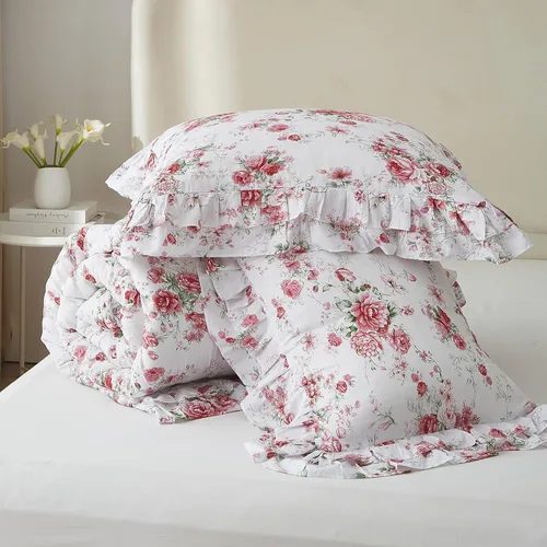 Vista 58 de VM VOUGEMARKET Juego de edredón de encaje tamaño Twin XL, edredón a cuadros azul con patrón Gingham con 2 fundas de almohada románticas de encaje